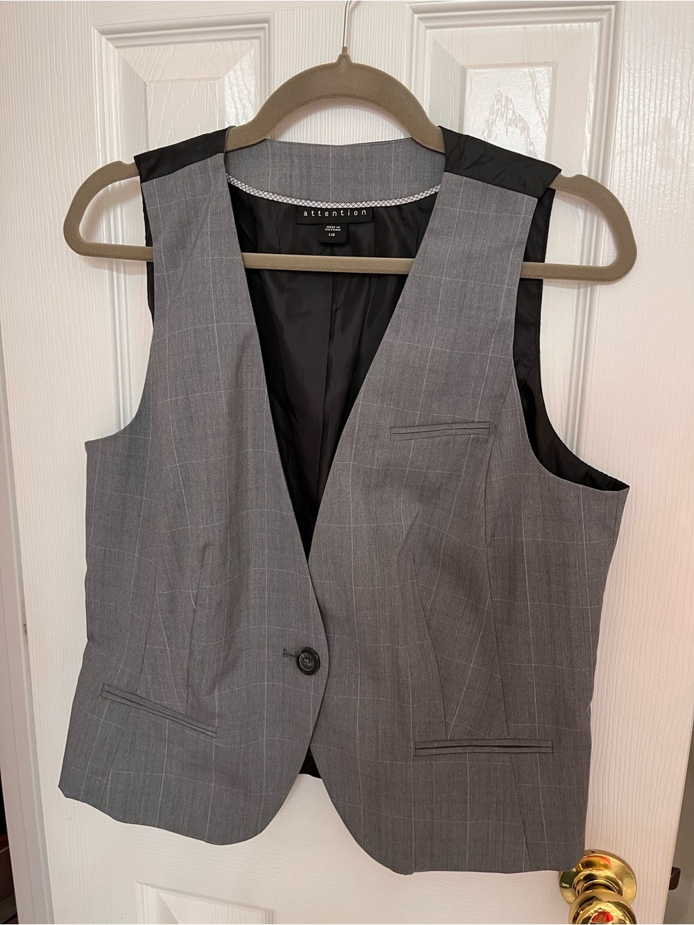 attention brand Gray Windowpane Men's Tailored Vest size Large